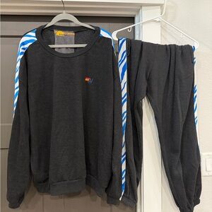 Aviator Nation Black Sweats Set with Blue and White Stripes- TopXXL, Bottoms L